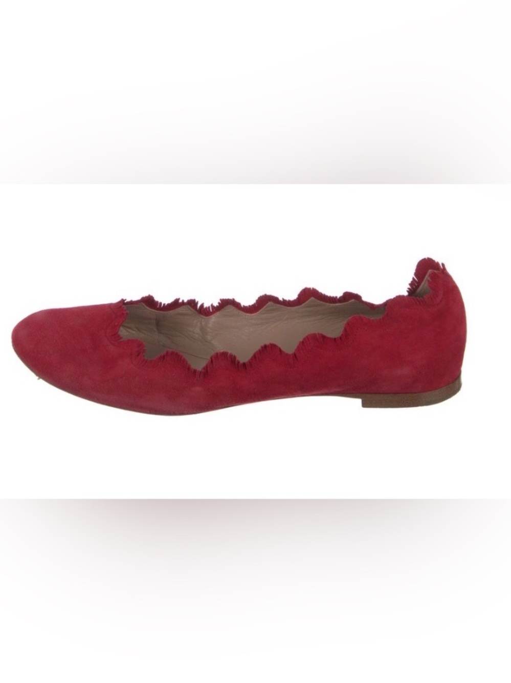 Chloé Red Suede Fringe Trim Accent Ballet Flats